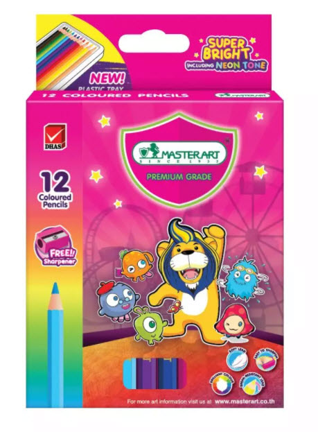 สีไม้ แท่งสั้น Master Art 12 สี รุ่น Super Bright
